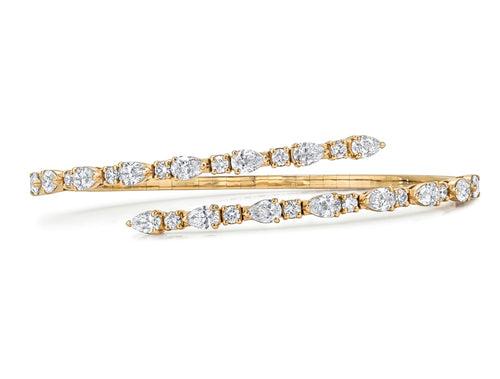 Pear and Round Brilliant Cut Diamond Bangle Bracelet