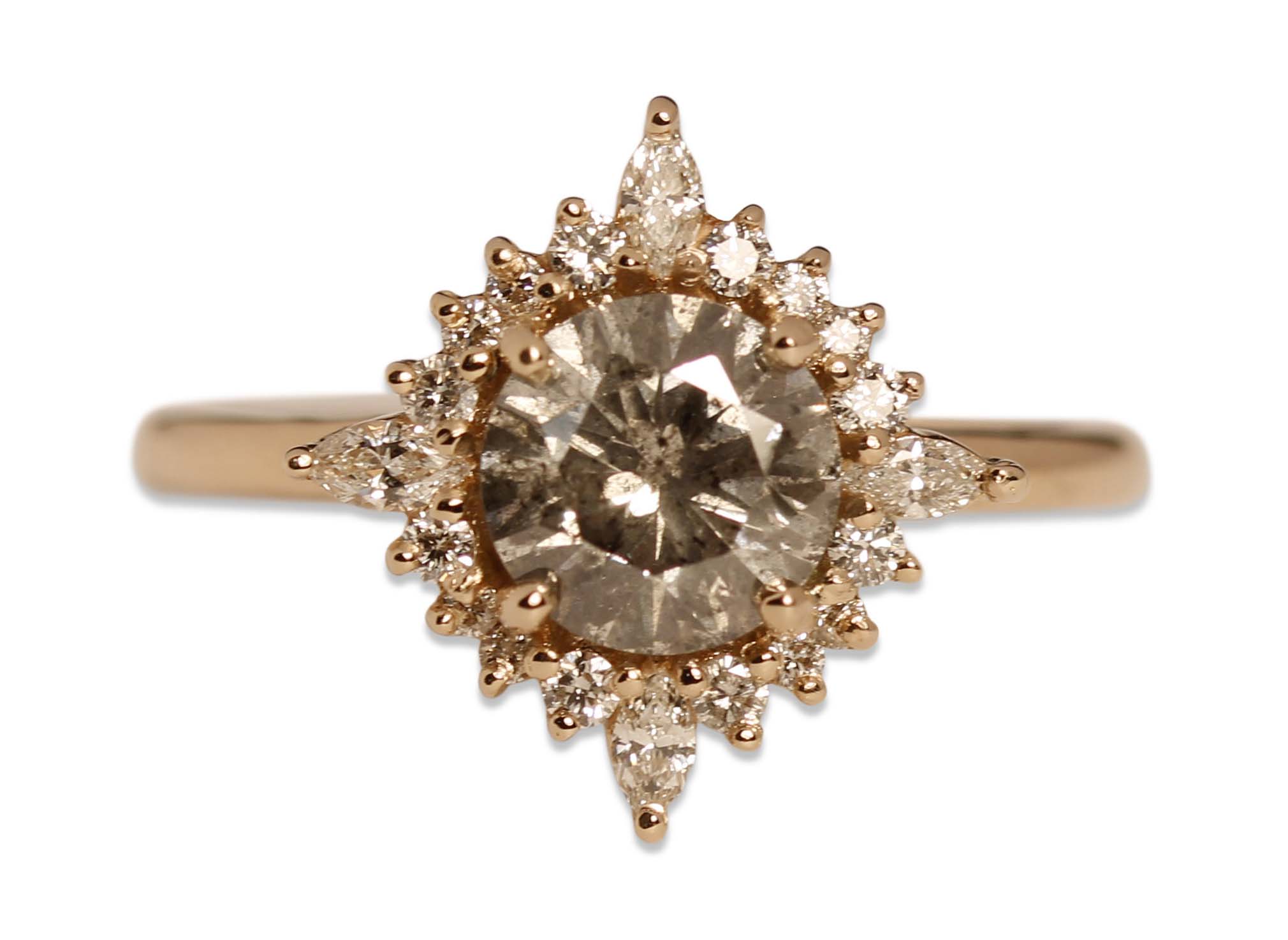 Halo Salt & Pepper Diamond Engagement Ring in 18K Rose Gold