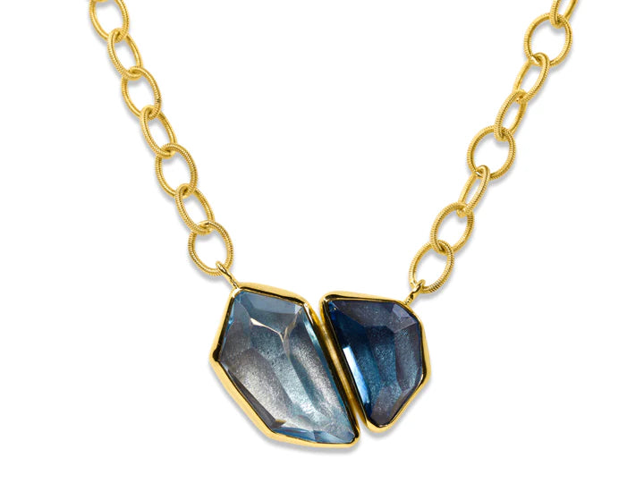 Pear-Shaped London Blue Topaz & White Lab-Created Sapphire Necklace  Sterling Silver 18