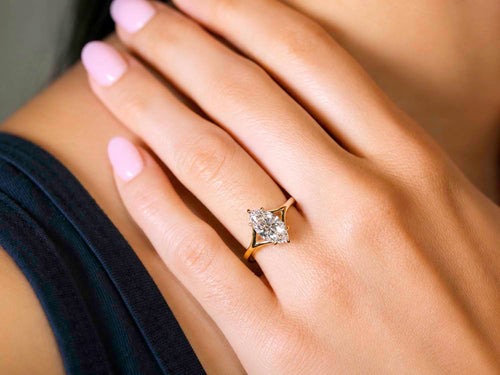 Lab-Created Marquise Diamond Engagement Ring