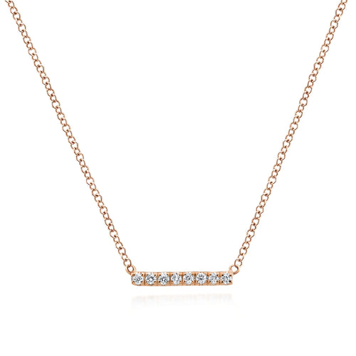 Petite Pavé Diamond Bar Necklace in Rose Gold
