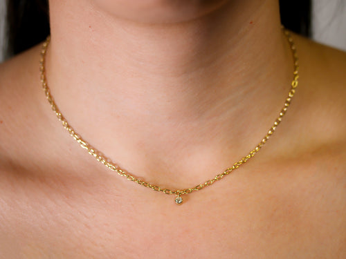 Dangling Bezel Diamond with Oval Link Necklace