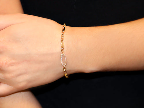 Paperclip Rolo Chain Bracelet with Pavé Diamond Link