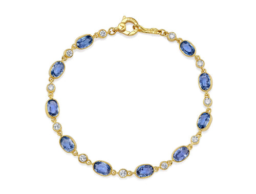 Rose Cut Blue Sapphire and Diamond Bracelet