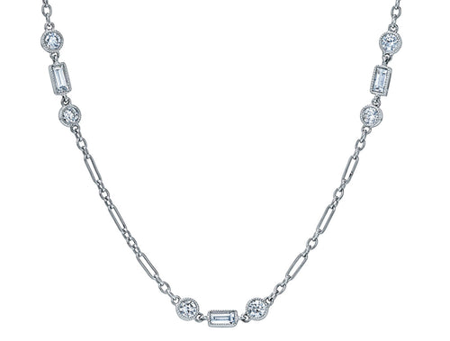 Bezel Set Baguette and Round Diamond Necklace
