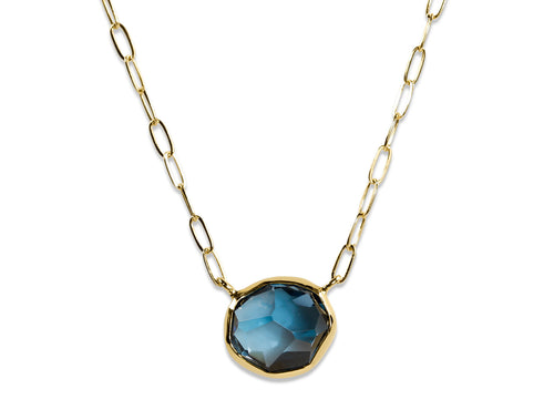 London Blue Topaz Pendant with Paperclip Chain Necklace