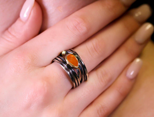 Mandarin Garnet and Diamond Twist Ring