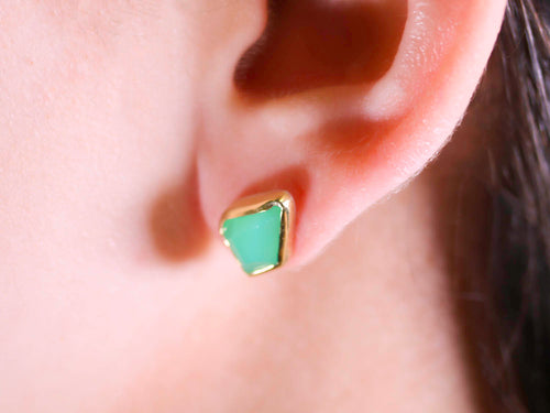 Bezel Set Chrysoprase Stud Earrings