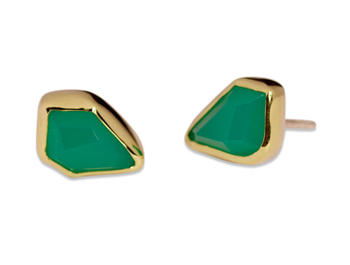 Bezel Set Chrysoprase Stud Earrings