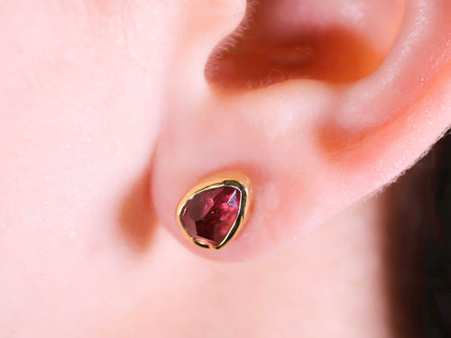 Bezel Set Pink Tourmaline Stud Earrings