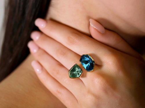 Bezel Set London Blue Topaz and Green Amethyst Ring