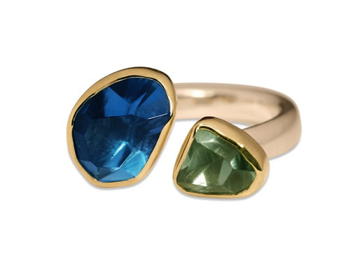 Bezel Set London Blue Topaz and Green Amethyst Ring