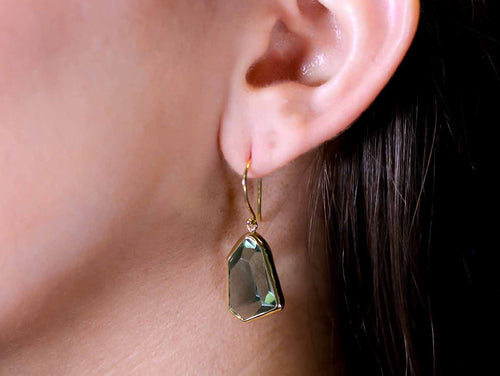 Bezel Set Green Amethyst Drop Earrings