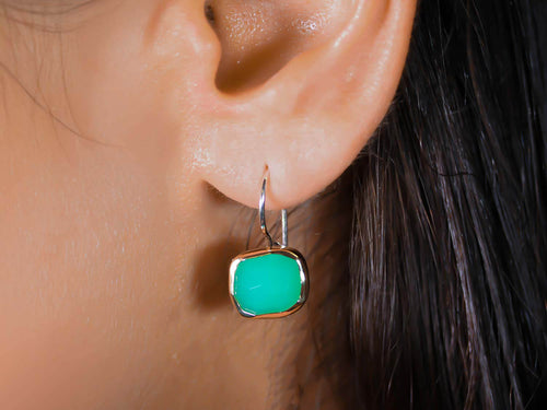 Bezel Set Chrysoprase Earrings