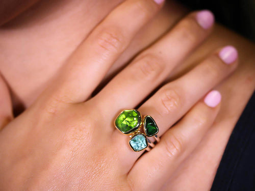 Tourmaline and Green Peridot Multi-Gemstone Ring