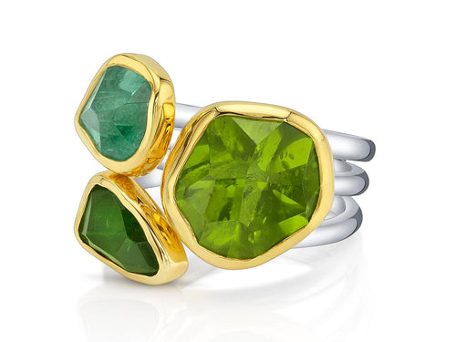 Tourmaline and Green Peridot Multi-Gemstone Ring