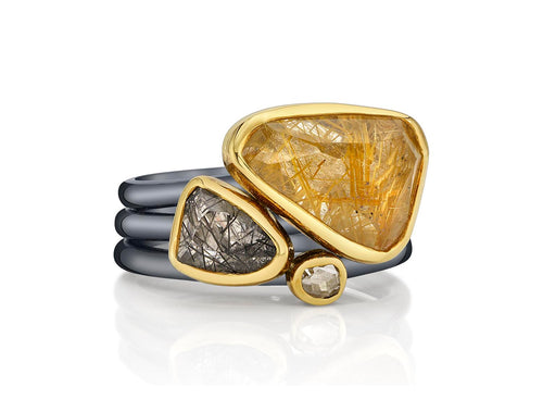 Bezel Set Rutilated Quartz and Diamond Ring