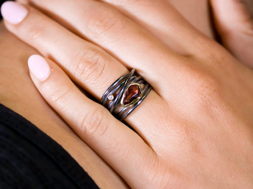 Rhodolite Garnet and Diamond Twist Ring
