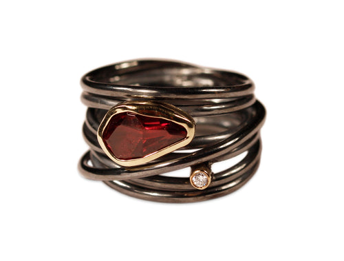Rhodolite Garnet and Diamond Twist Ring