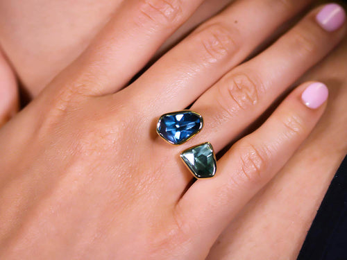 Green Amethyst and London Blue Topaz Ring