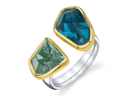 Green Amethyst and London Blue Topaz Ring