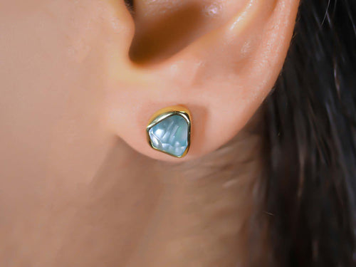 ﻿Bezel Set Aquamarine Stud Earrings