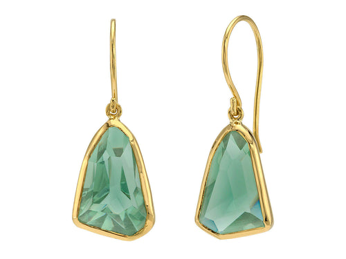 Bezel Set Green Amethyst Drop Earrings