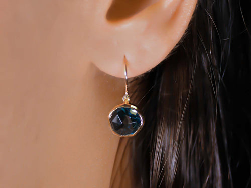 Bezel Set London Blue Topaz Drop Earrings