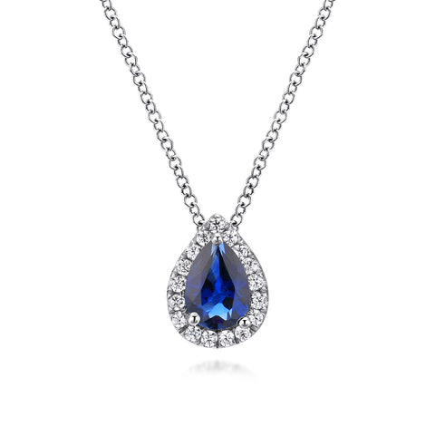 Sapphire and Diamond Halo Pendant Necklace