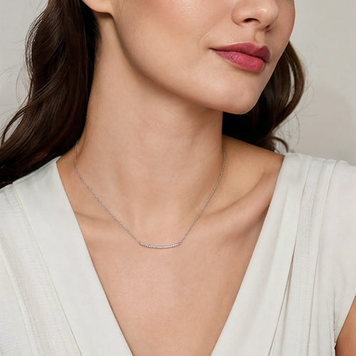 Pavé Diamond Bar Necklace in White Gold