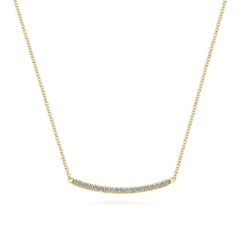 Pavé Diamond Curved Bar Necklace in Yellow Gold
