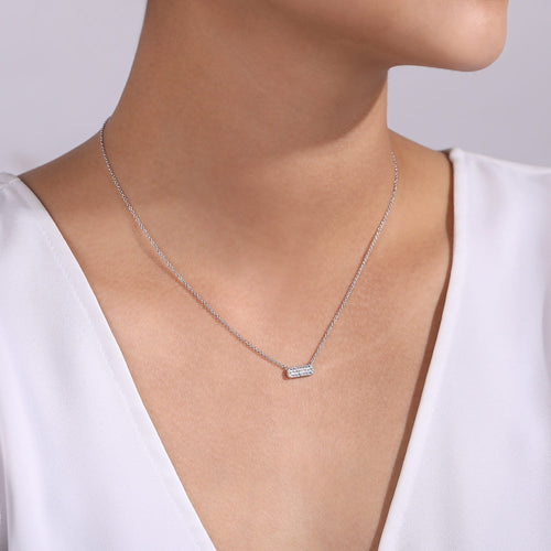 Petite Diamond Bar Necklace in White Gold