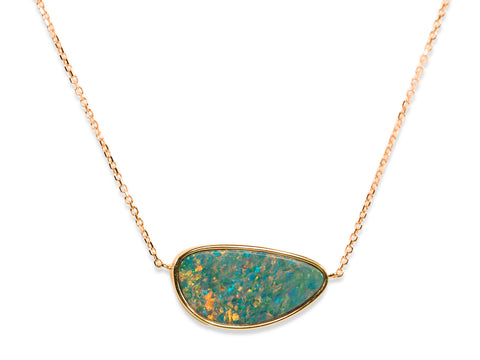 "Floating Diamond in Glass Orb" Necklace in Yellow gold