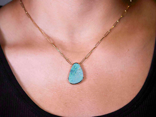 Australian Opal Doublet with 14K Yellow Gold Paperclip Necklace