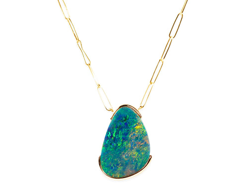 Australian Opal Doublet with 14K Yellow Gold Paperclip Necklace