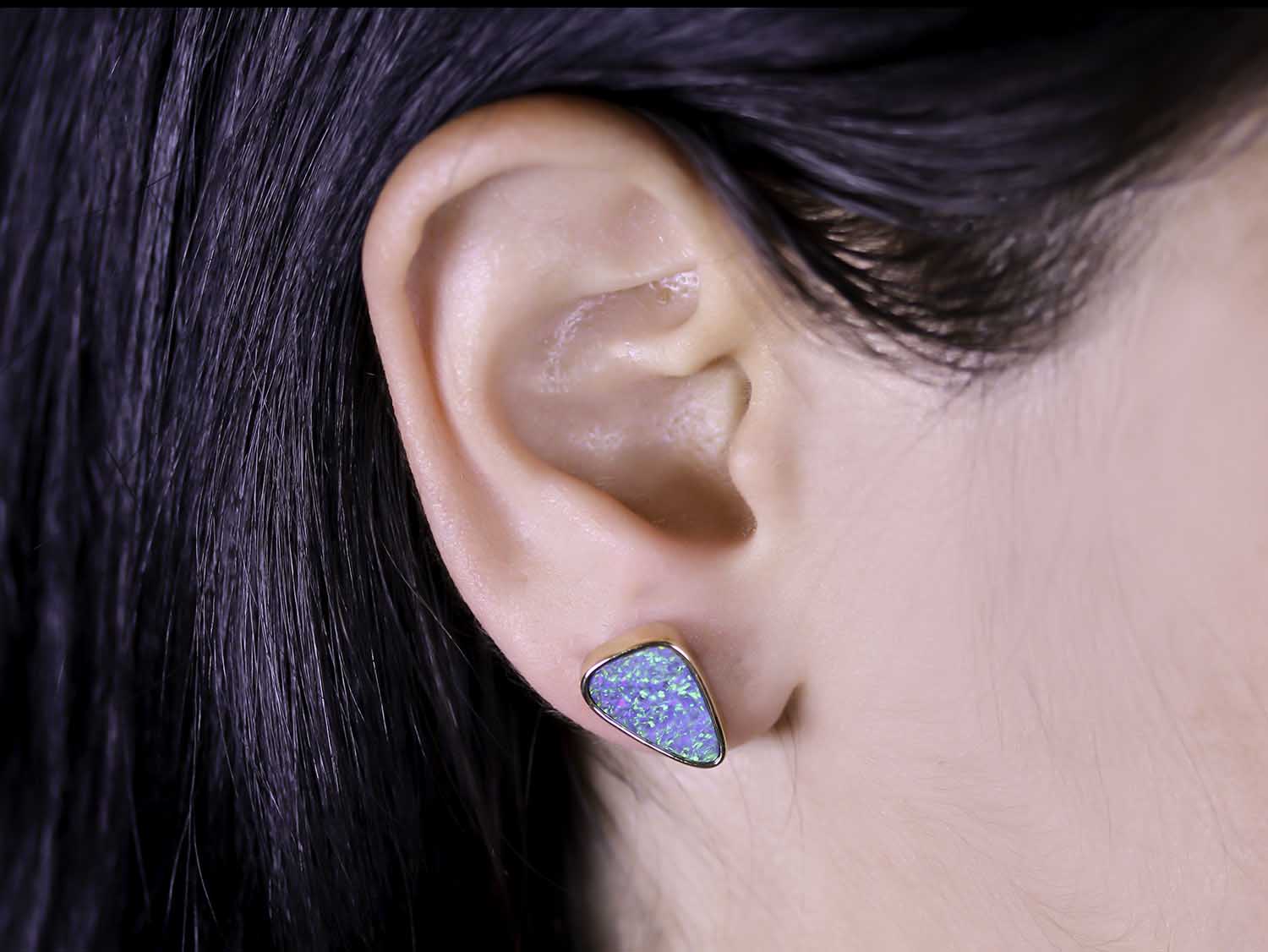 Australian Opal Doublet Stud Earrings in 14K Yellow Gold