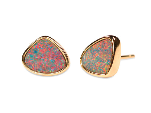 Australian Opal Doublet Stud Earrings in 14K Yellow Gold
