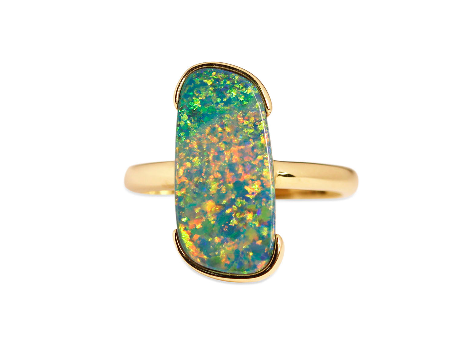 Australian Opal Doublet Ring in 14K Yellow Gold