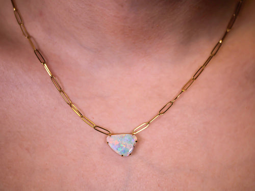 Australian Opal Pendant with Paperclip Link Necklace
