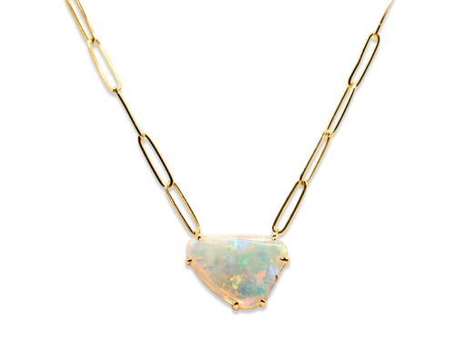 Australian Opal Pendant with Paperclip Link Necklace