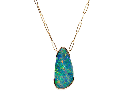 Opal Doublet Pendant with Paperclip Chain Link Necklace