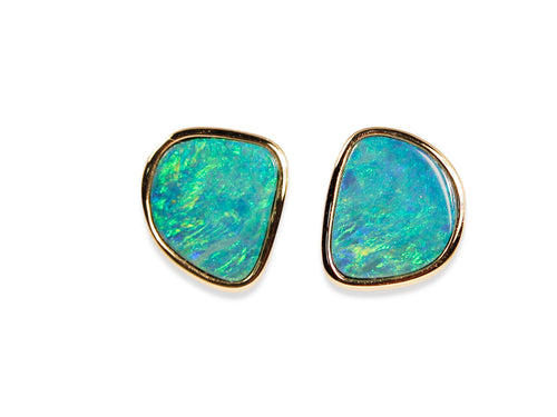 Opal Doublet Stud Earrings in 14K Yellow Gold