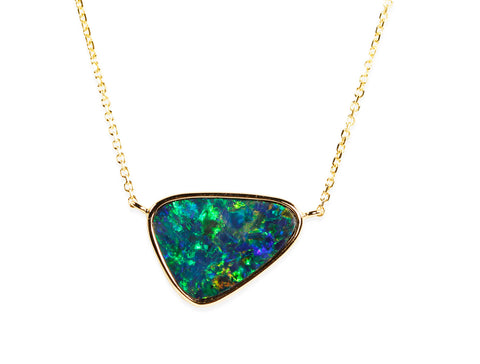 Opal Pendant with Chain Link Necklace