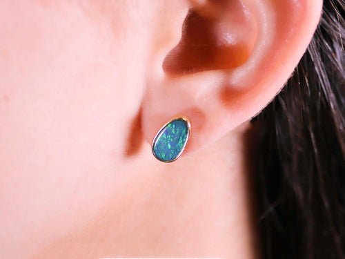 Australian Opal Doublet Stud Earrings in 14K Yellow Gold