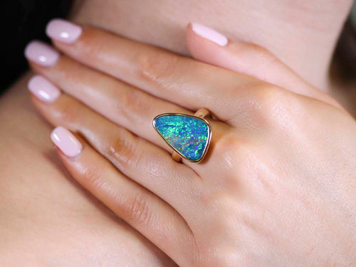 Opal Doublet Ring in 14K Yellow Gold