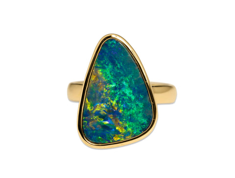 Australian Opal Doublet and Diamond Stud Earrings in 14K Yellow Gold