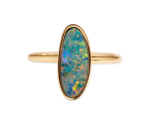 Australian Opal Doublet Ring in 14K Yellow Gold