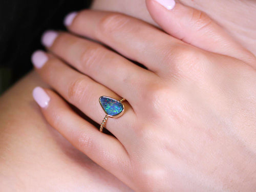 Australian Opal Doublet Ring in 14K Yellow Gold