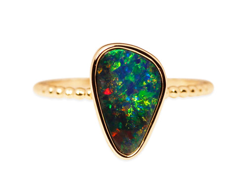 Australian Opal Doublet Ring in 14K Yellow Gold