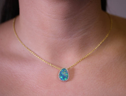 Tiger Stripe Lambina Opal and Diamond Pendant Necklace